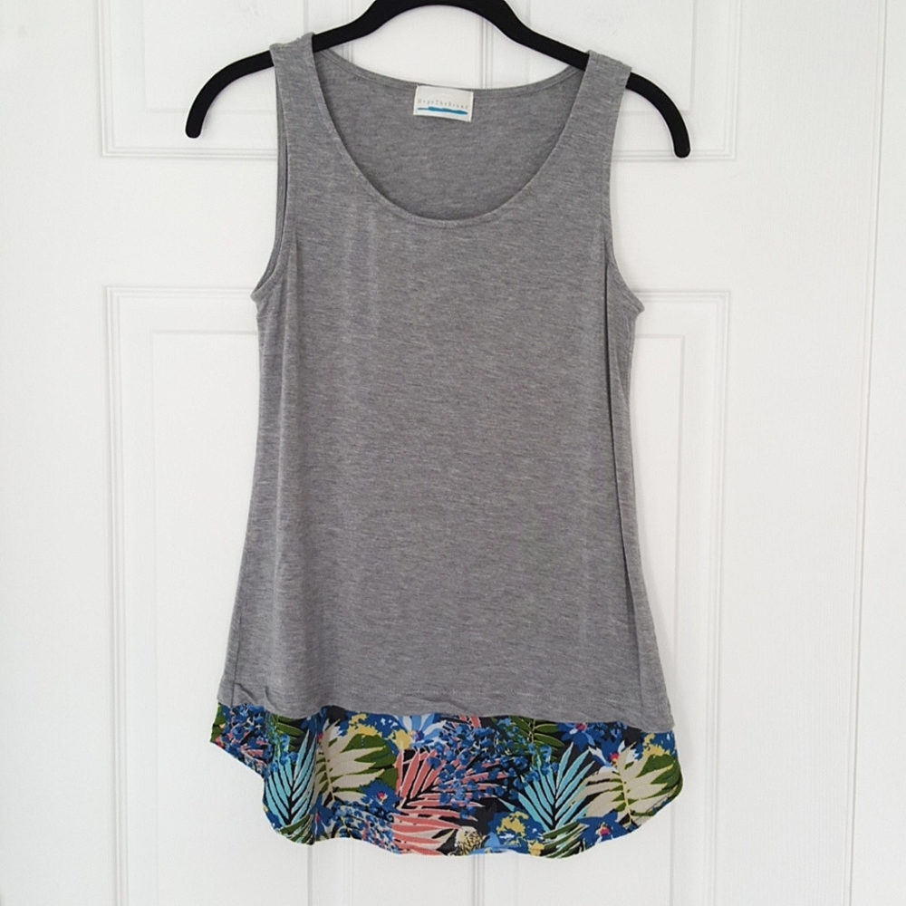 Grey Tank Top with Floral Hem - Lightweight Casual Layer
